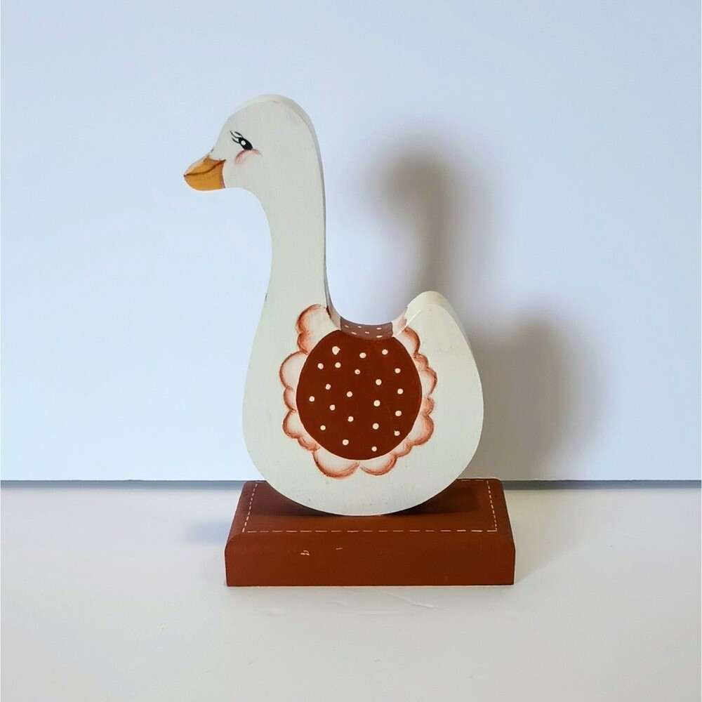 Vintage Whimsical Wooden Duck Goose Figure Holder Grandmacore Pink